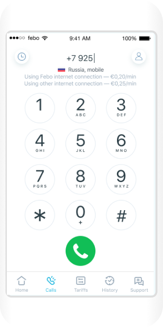 Make calls directly from the app without a Febo.mobi SIM-card